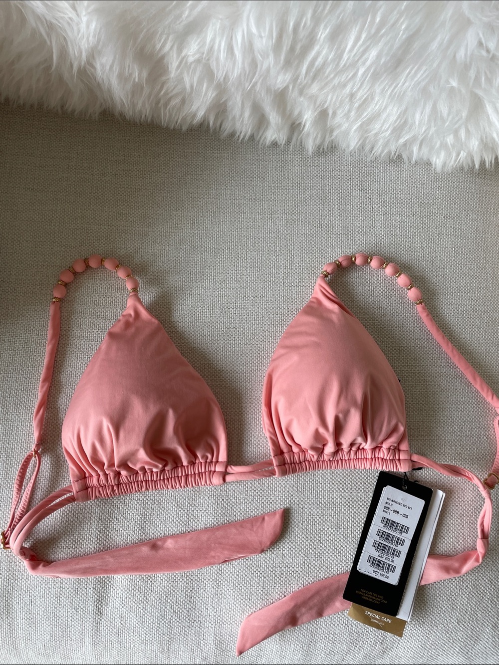 Women's Pink Triangle Beaded Strap Bikini Top